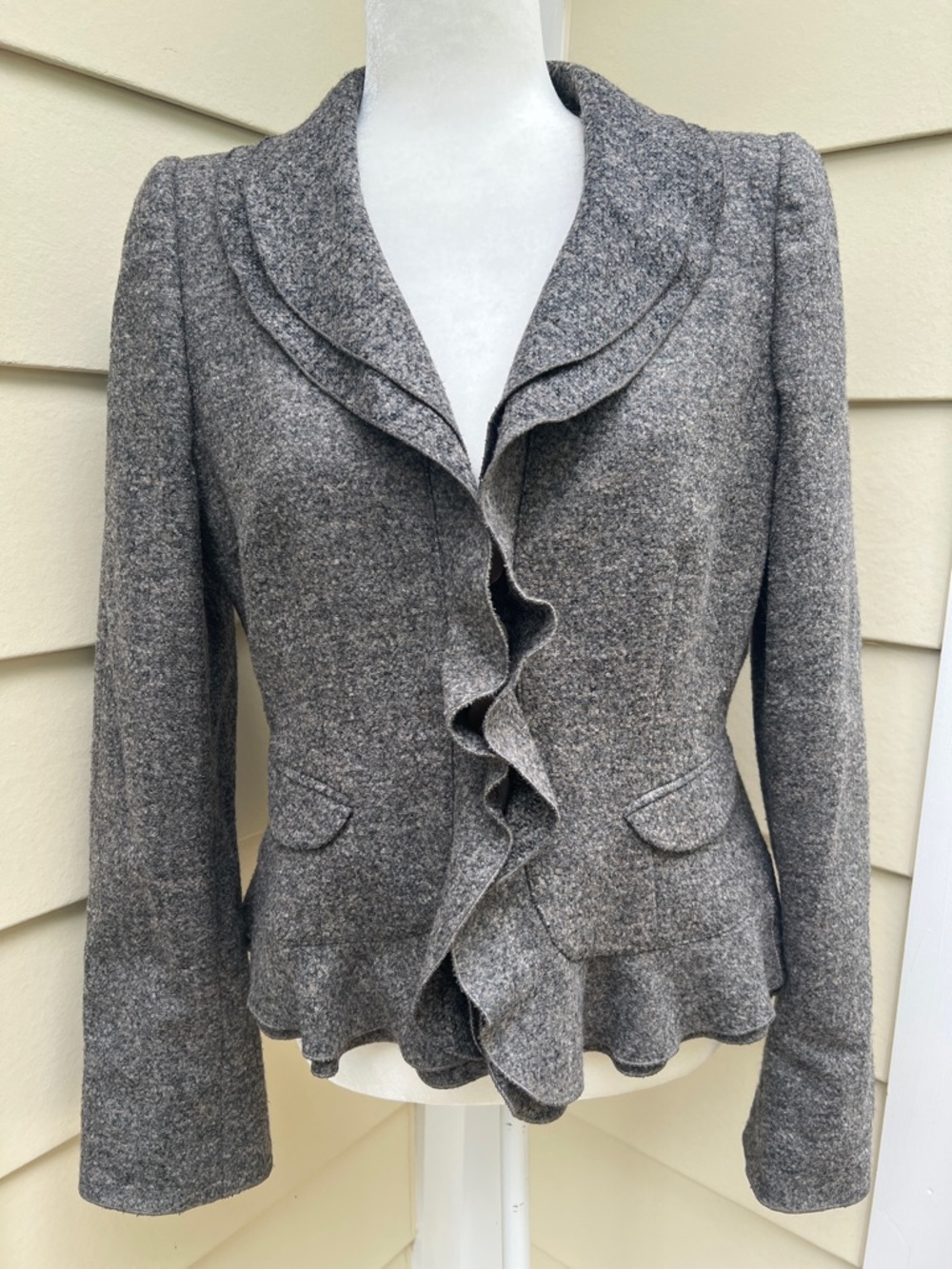 Armani Collezioni Charcoal Gray Ruffle-Front Blazer Classic Italian Size 44